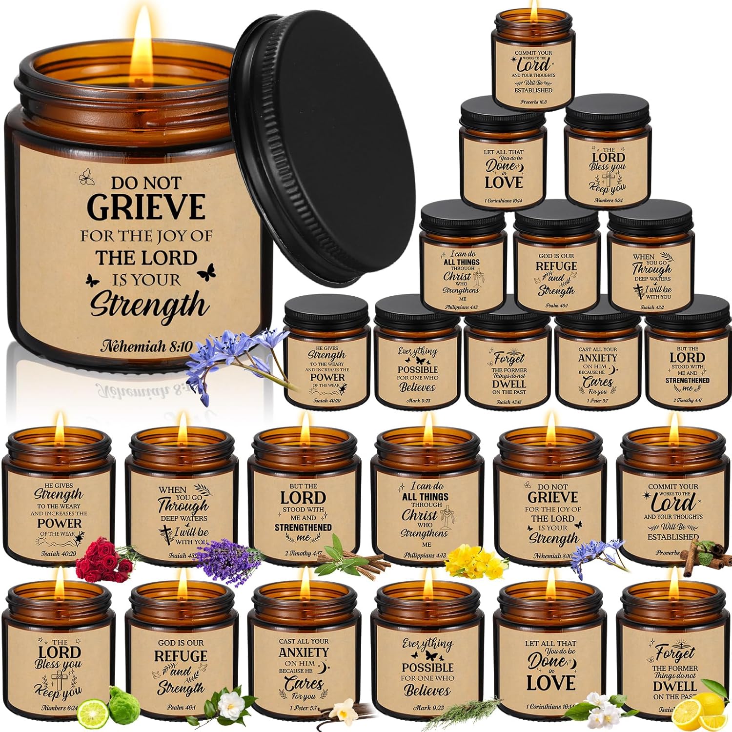 12 Pcs Christian Scented Candles Bulk 3.5 Oz Inspirational Christmas Gifts Bible Verse Candle For Women Coworkers Birthday Wedding Sunday School Church Appreciation Gifts(Brown)