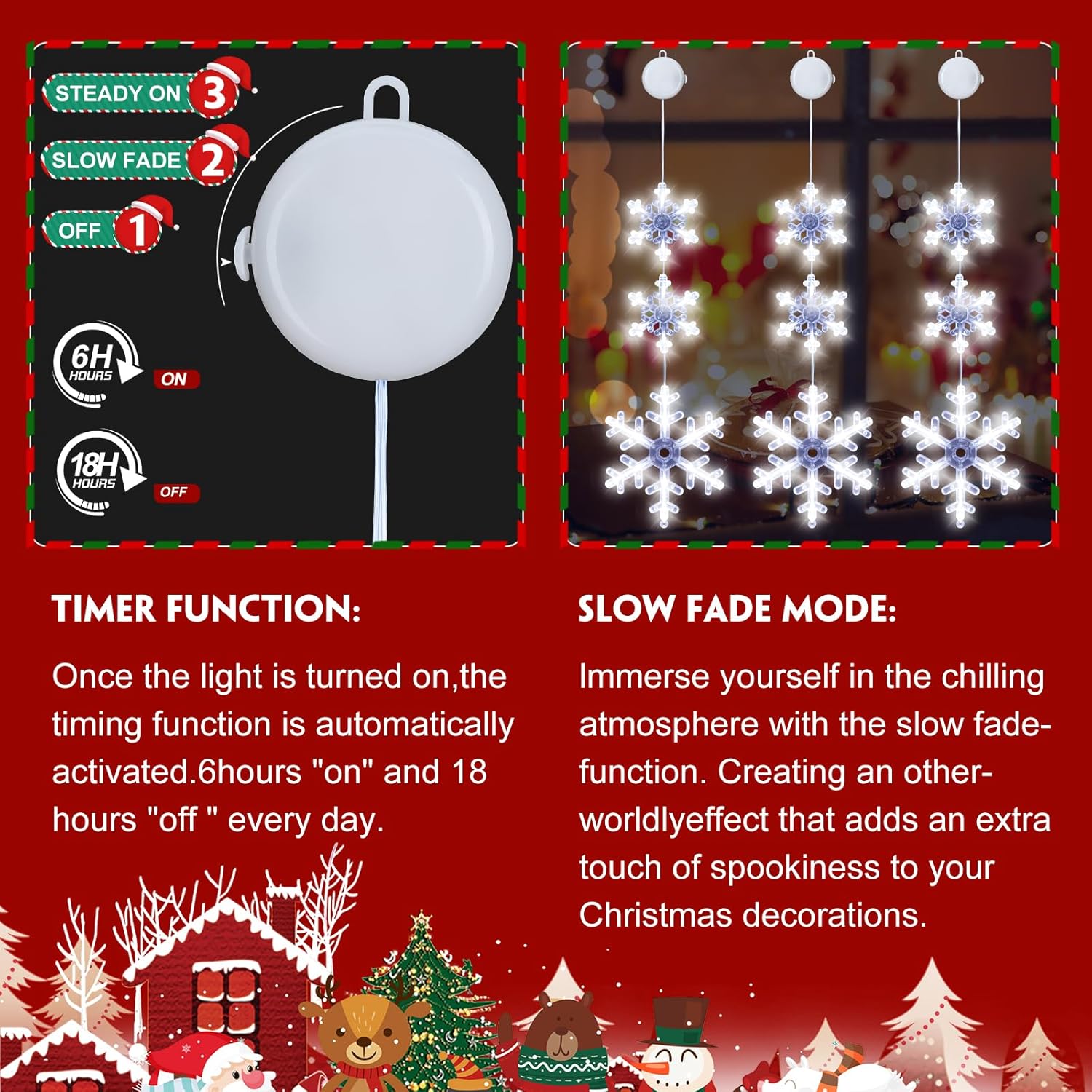 Christmas Window Decorations, 3 Pcs Snowflake Christmas Window Lights With Suction Cup Battery Operated Hanging White Li