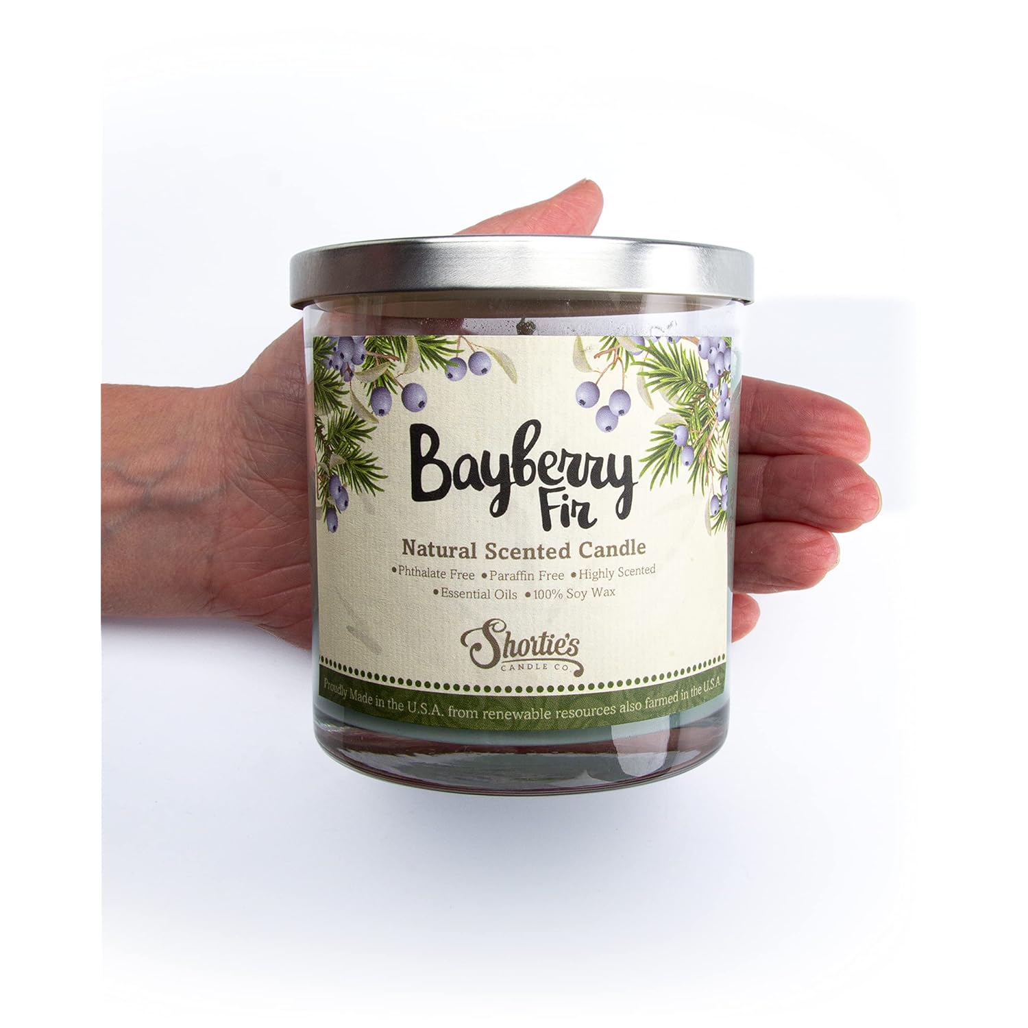 Bayberry Fir Scented Natural Soy Candle, Essential Fragrance Oils, 100% Soy, Phthalate & Paraben Free, Clean Burning, 9 Oz.
