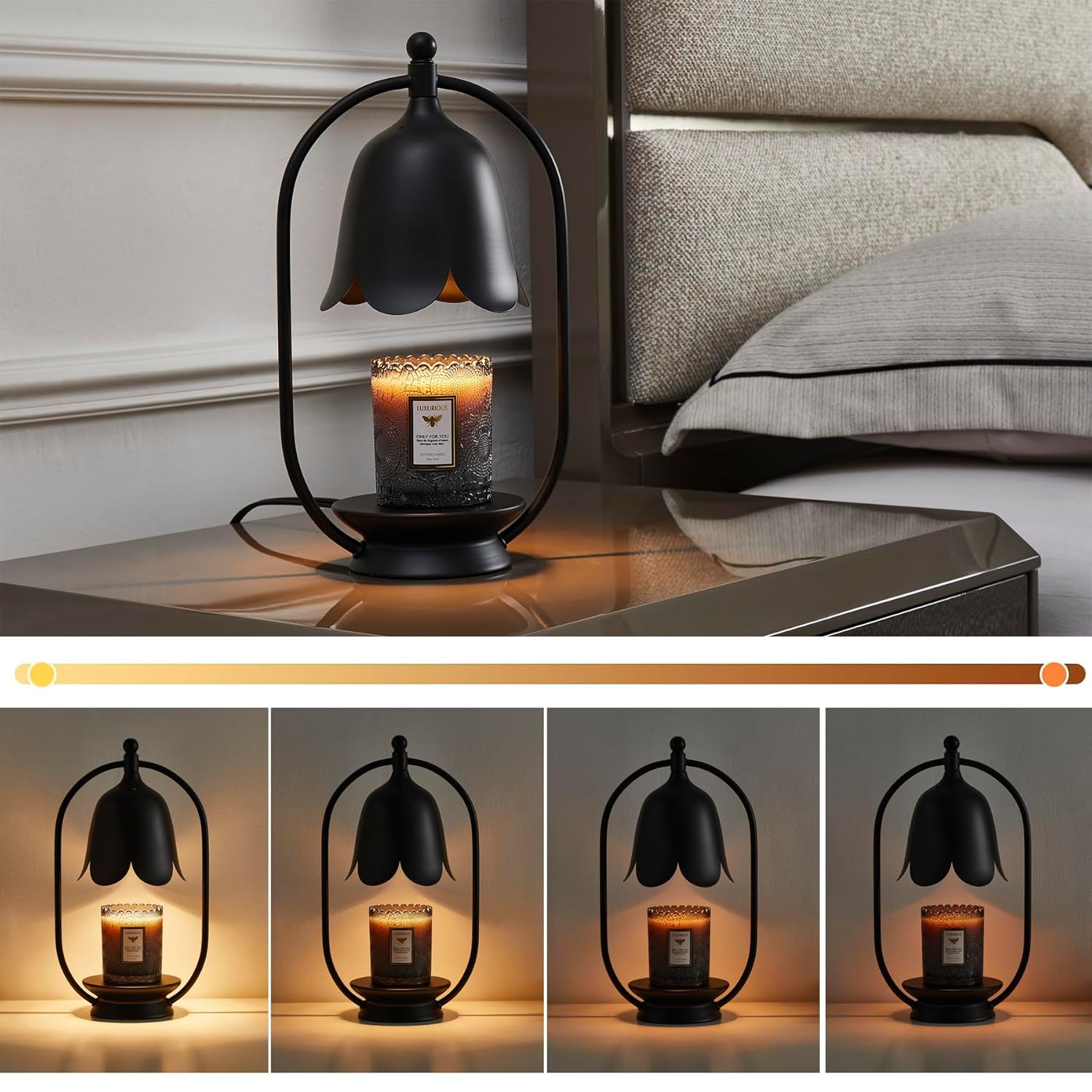 Black Flower Candle Warmer Lamp, Christmas Gift New Year Present Wedding Lamp - Timer Dimmable, Bedroom House Aesthetic Living Girls Women Mom Room New Home Decor