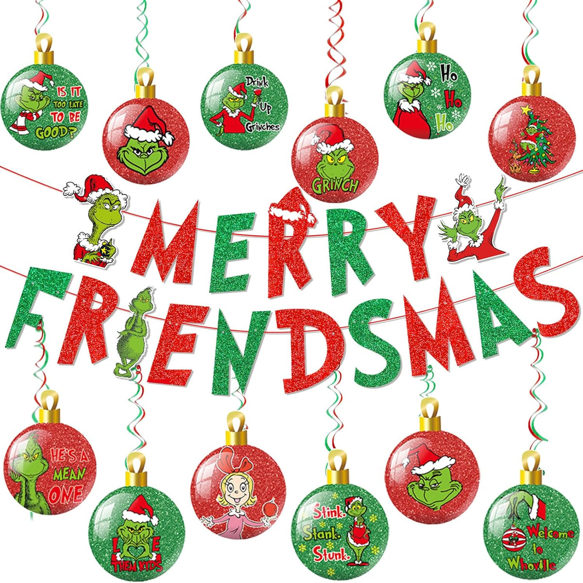 Friendsmas Christmas Party Decorations Merry Friendsmas Banner With Hanging Swirls Friends Christmas Decorations