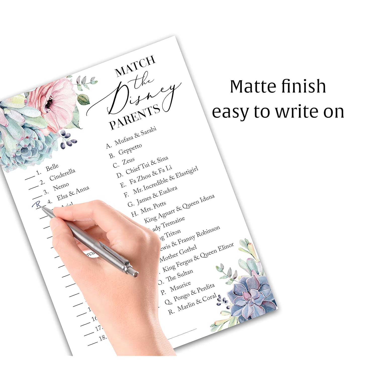 Succulents Baby Shower Game — Cartoon Parent Match Game — Pack Of 25 — Gender Neutral Shower Games, Succulent Greenery Baby Shower Activity Fun Match The Cartoon Parents Couples Shower G301-Dpm