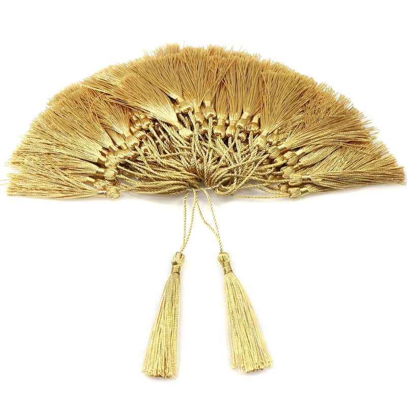 100 Pieces Light Gold 13Cm/5-Inch Silky Handmade Soft Tassels Floss Bookmark T