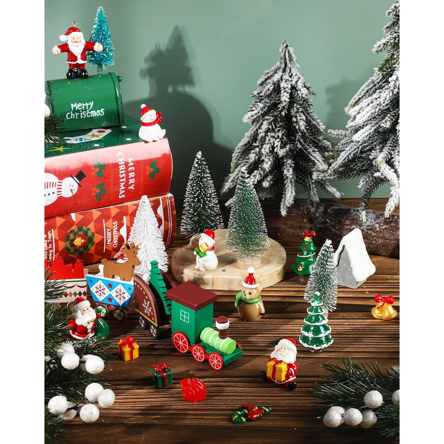 Merry Christmas Cake Decorations - 19 Piece Set With Cake Toppers, Christmas Tree, Santa Gifts, Birthday Party Supplies