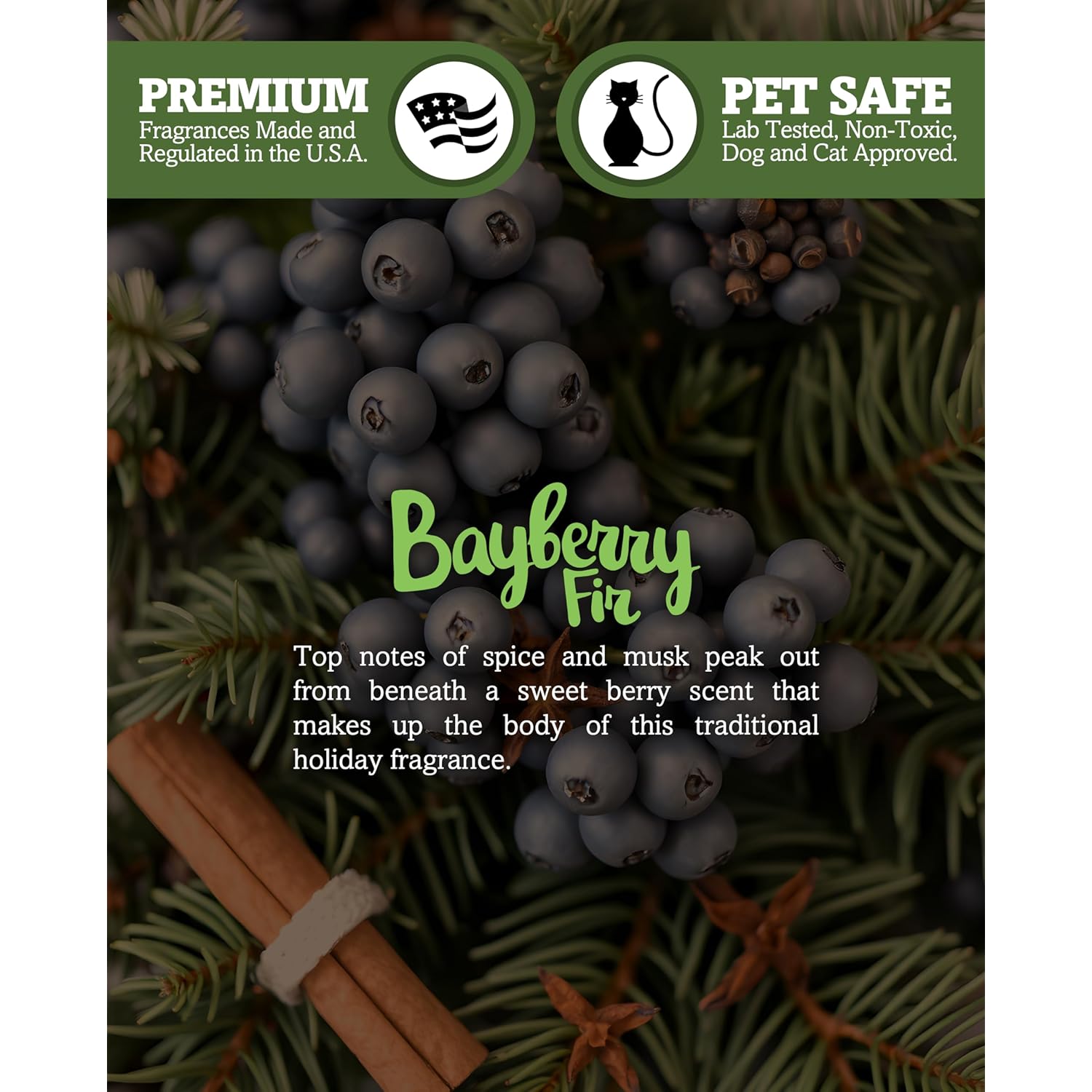 Bayberry Fir Scented Natural Soy Candle, Essential Fragrance Oils, 100% Soy, Phthalate & Paraben Free, Clean Burning, 9 Oz.