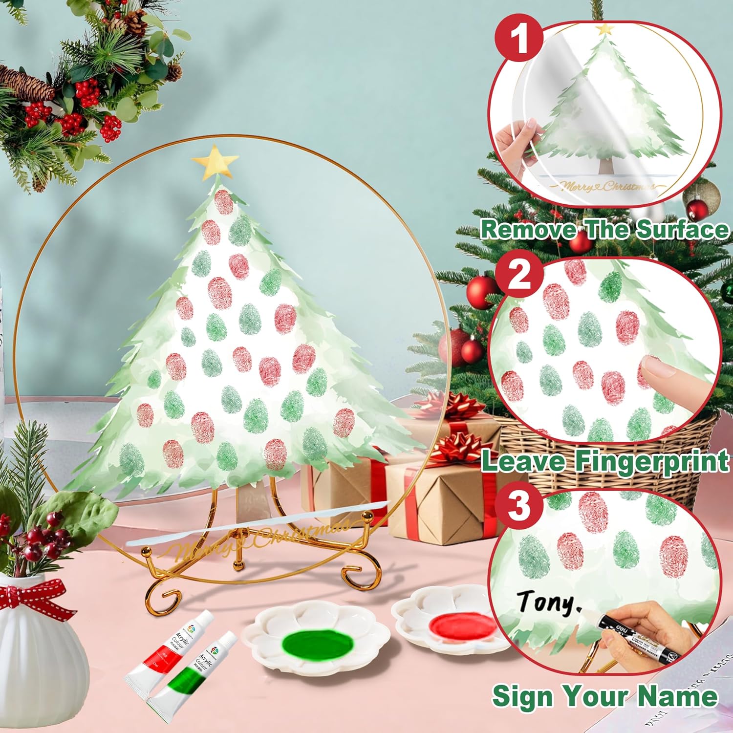 Christmas Gender Reveal Fingerprint Tree Baby Shower Guest Book Party Game Gender Reveal Decoration Supplies Baby Shower Sign Guests Book