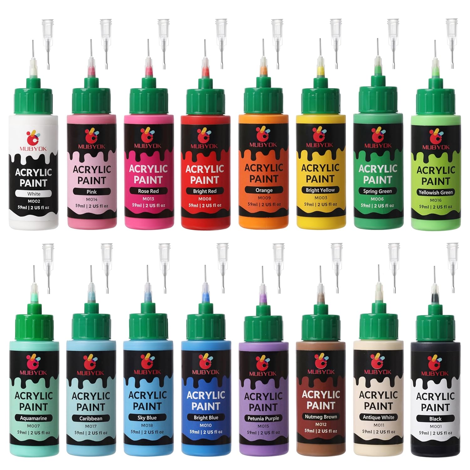 2Oz Matte Acrylic Paint Set With Precision Applicator Cap For Car Freshie Painting, Drawing And Diy Arts & Crafts Supplies For Adults(Pack Of 16)