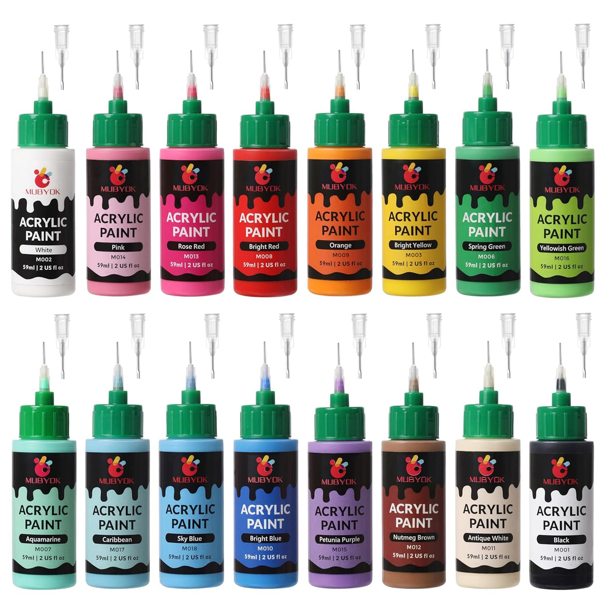 2Oz Matte Acrylic Paint Set With Precision Applicator Cap For Car Freshie Painting, Drawing And Diy Arts & Crafts Supplies For Adults(Pack Of 16)