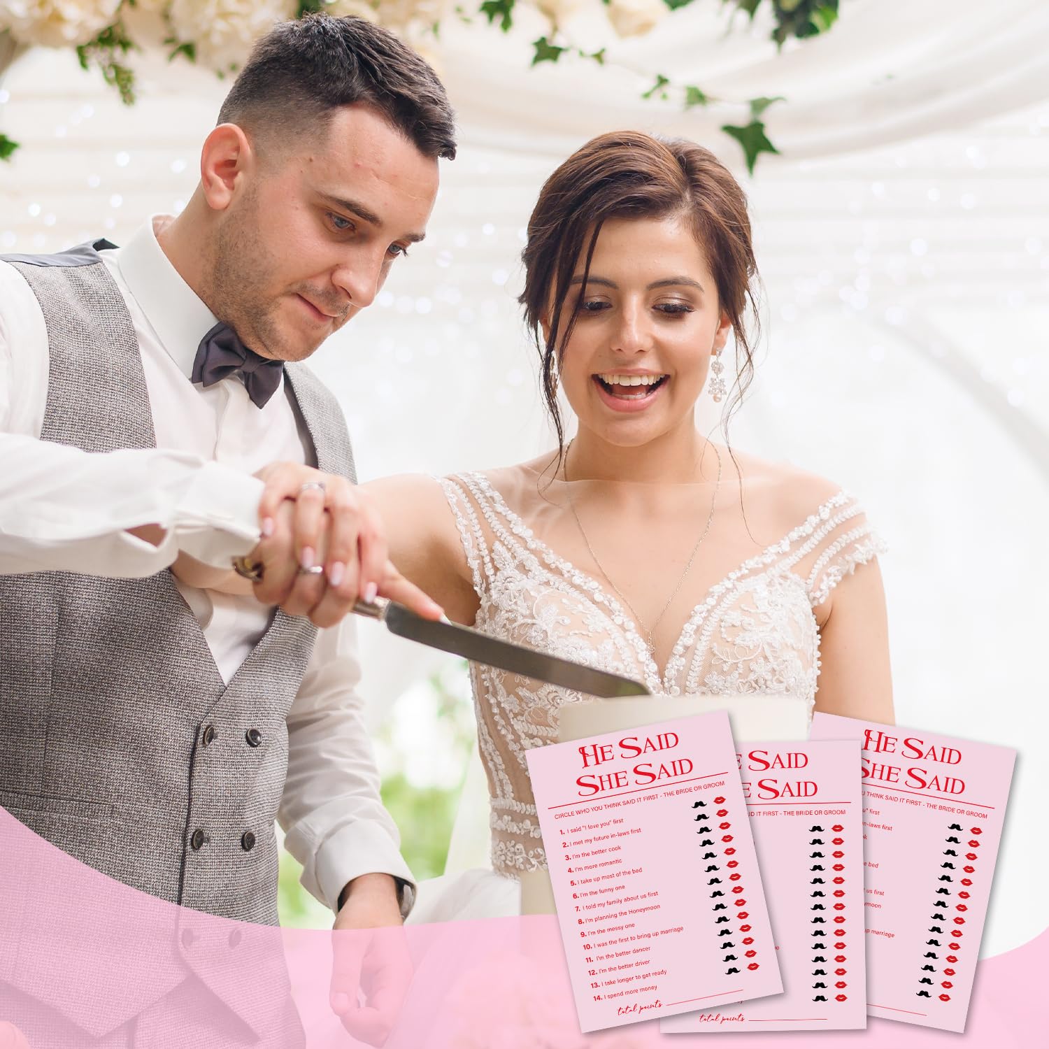 Pink Bridal Shower Game Set, He Said She Said Game, Wedding Games Cards For Reception, Bridal Shower Games 30 Guests For Engagement Wedding Party - A005