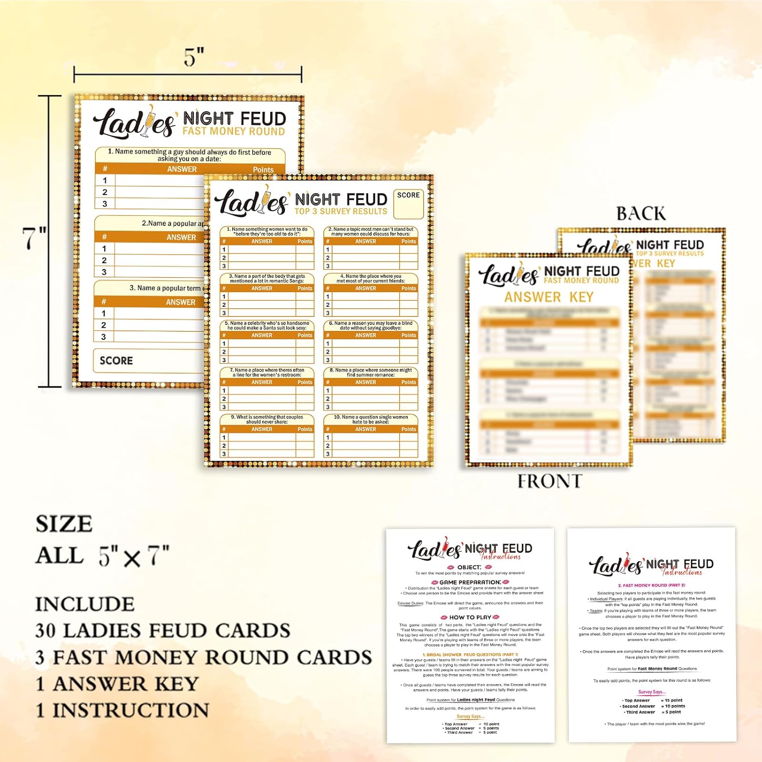 Ladies' Night Party Feud Game - Great For Bachelorette Parties Or Adult Trivia Nights - 30 Cards & 3 Fast Money Rounds