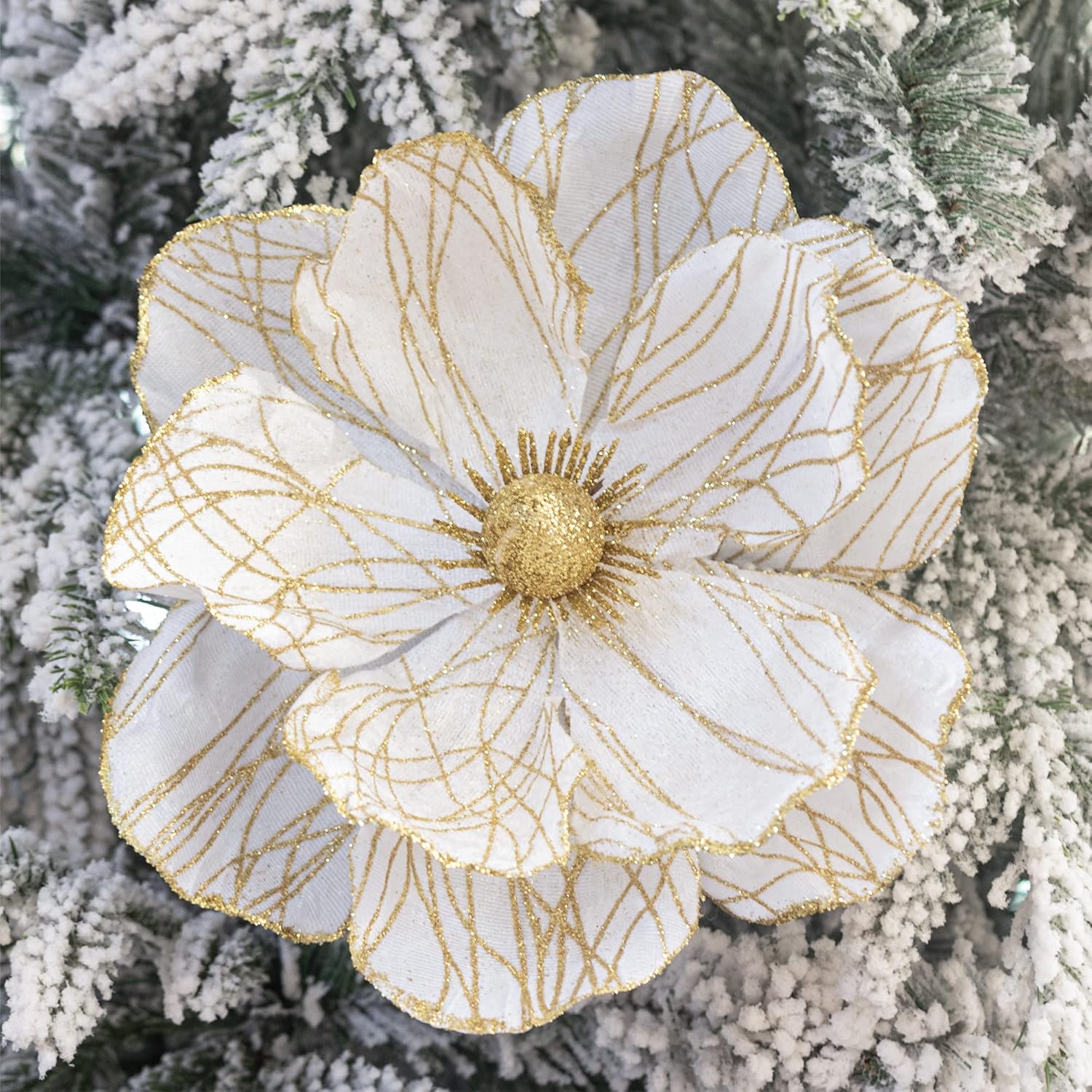 Store Christmas Poinsettia Artificial Velvet Magnolia Flower White And Gold Floral Picks Stems For Christmas Tree Decoration Pack Of 6 For Xmas Tree Wedding Centerpiece