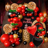 Cheetah Print Balloons Red Black Gold Cherry Balloon Arch Kit Leopard Heart Valentines Day Balloons Garland For Cheetah Birthday Leopard Print Party Bachelorette Valentines Galentines Day Decorations