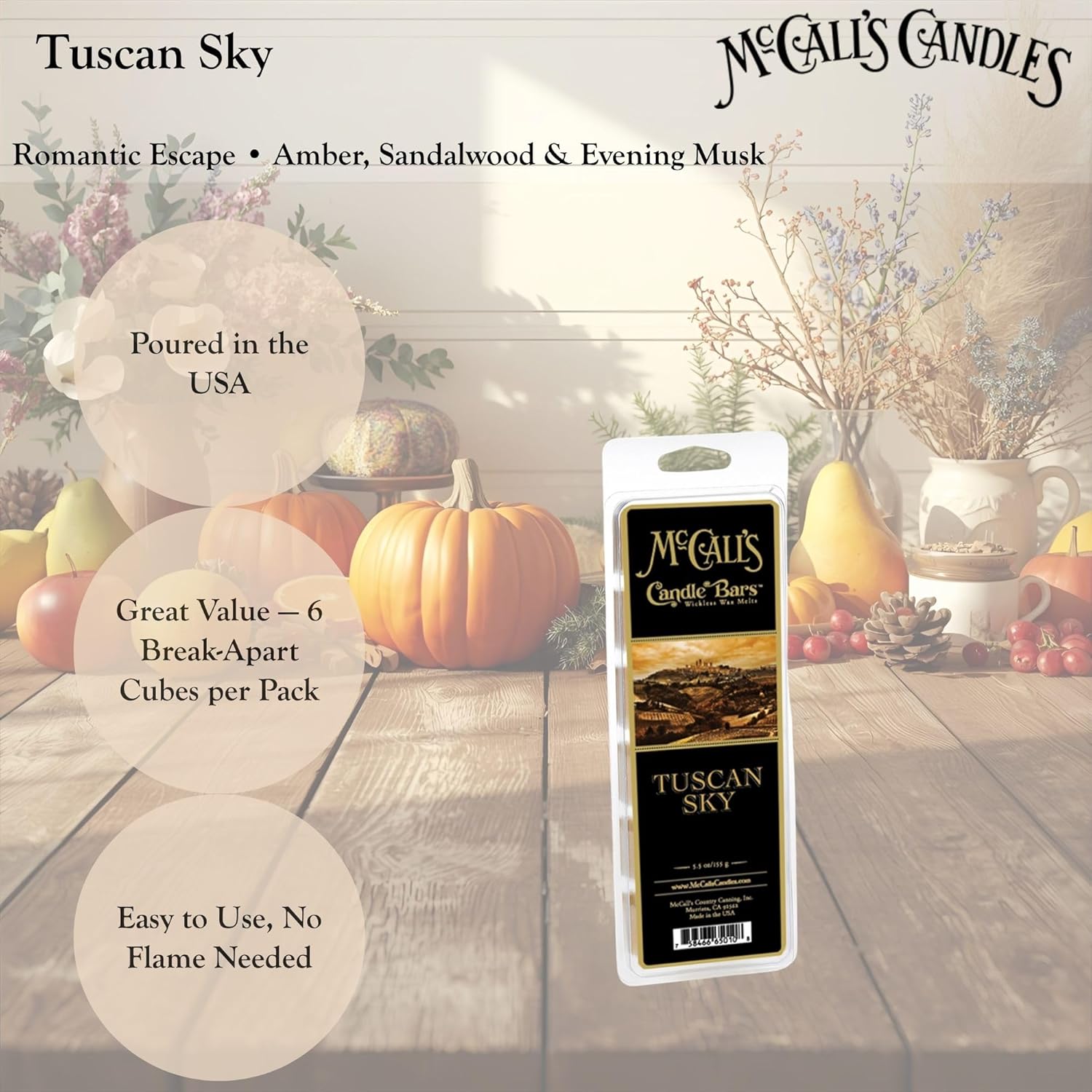 5.5 oz Pack Candle Bars - TUSCAN SKY by McCall's Country Canning