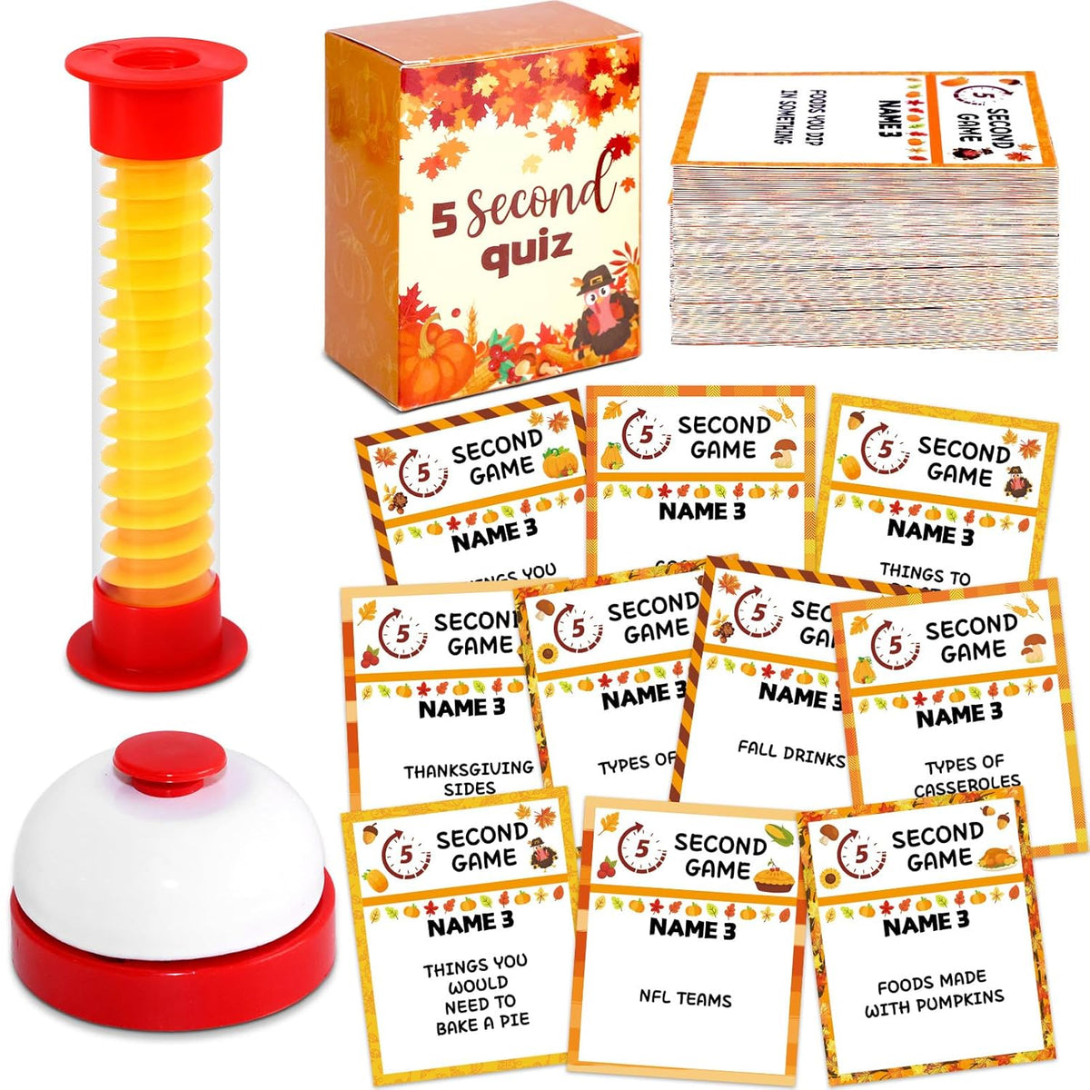 5 Second Games 100 Thanksgiving Party Cards 5 Second Question Cards Games Kits With Hourglass Timer For Adults Family Thanksgiving Party Travel Night Sleepover Think Fast And Shout Out Answers
