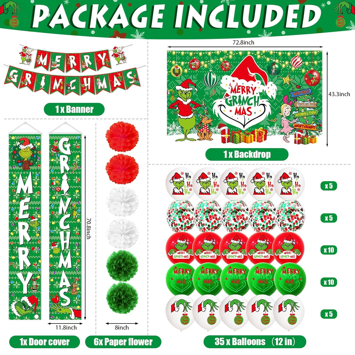 59Pcs Merry Christmas Decorations Backdrop Banner Porch Sign Hanging Outdoor Decorations Balloons For Party Supplies