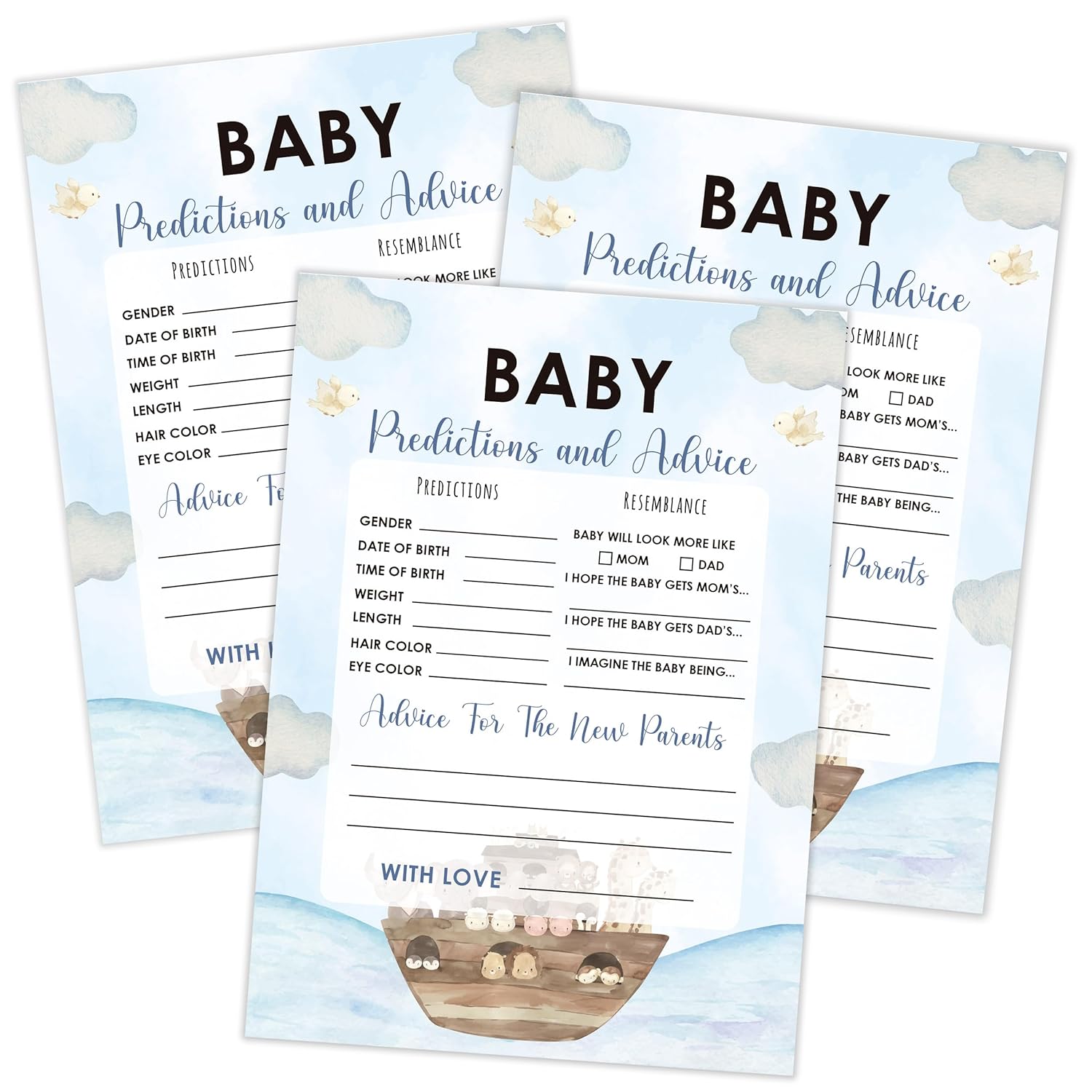 Noah'S Ark Baby Predictions And Advice Cards, Baby Shower Game, Pack Of 30 Game Cards, Gender Neutral Boy Or Girl, Fun Baby Game And Activity - Fa54