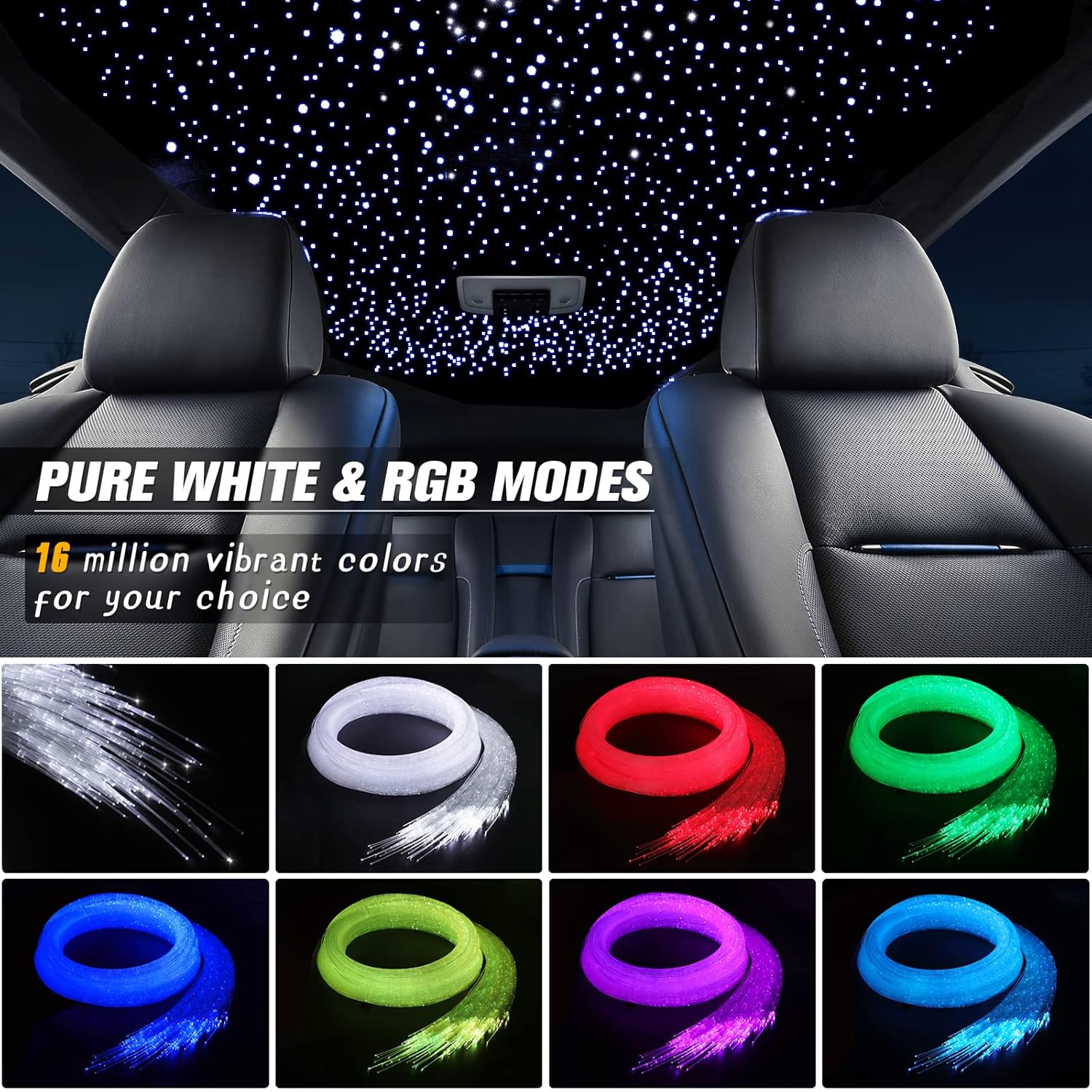 32W Twinkle Starlight Headliner Kit, 800Pcs*0.03In*13.1Ft Led Fiber Optic Lights Kit, Star Ceiling Light+10 Crystals+Adapter+Cigarette Lighter For Car Roof/Home With App/Remote/Music Mode