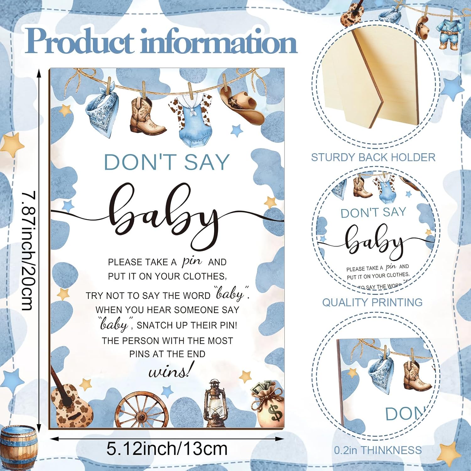 321 Pcs Cowboy Baby Shower Decorations Party Games A Cowboy Is On The Way Bingo Price Guess Don'T Say The Word Who Mom Game For Western Rodeo Baby Shower Gender Reveal Party Favors