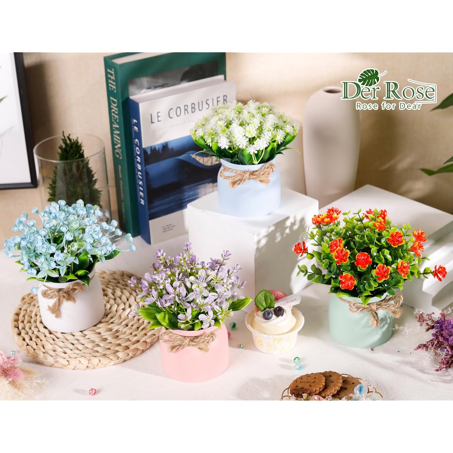 4 Pack Fake Flowers Artificial Plants Indoor For Home Kitchen Office Dining Centerpiece Table Decorations