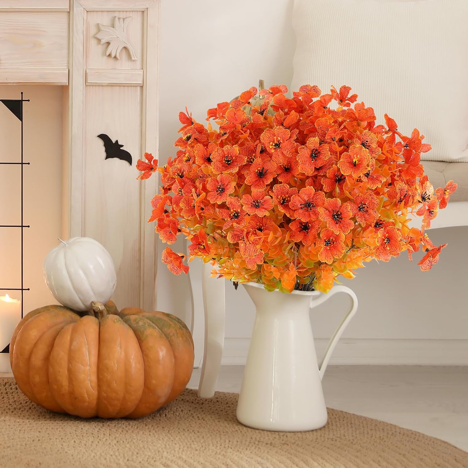 16 Bundles Fall Orange Artificial Flowers For Outdoor Fall Decor Uv Resistant Faux Flowers No Fade Fake Plastic Plants Garden Porch Window Box Decorating
