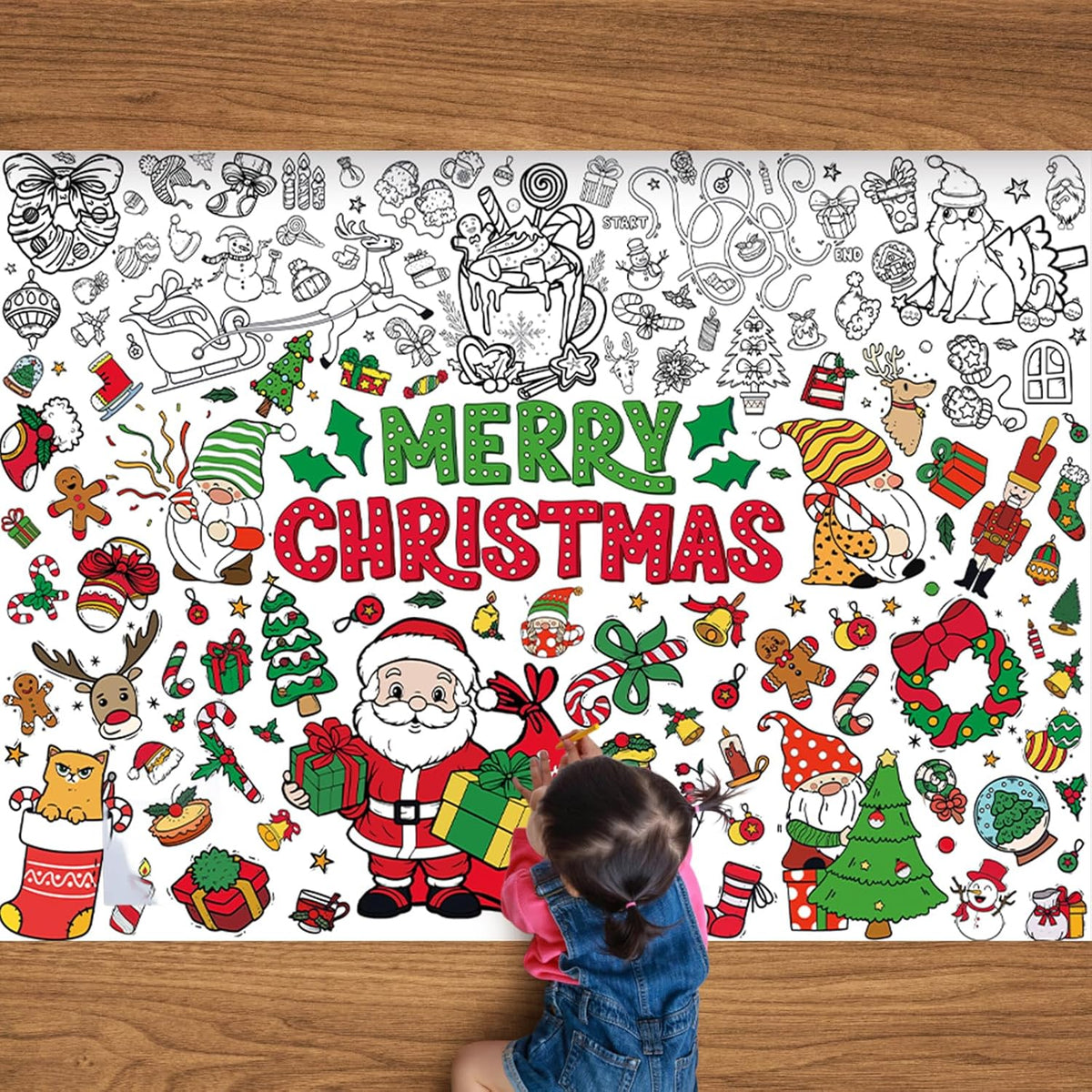 Christmas Giant Coloring Poster With 12 Painting Pens, 43.3X31.5In Merry Christmas Large Coloring Banner Tablecloth Xmas Crafts For Kids Party Supplies Holiday Activities