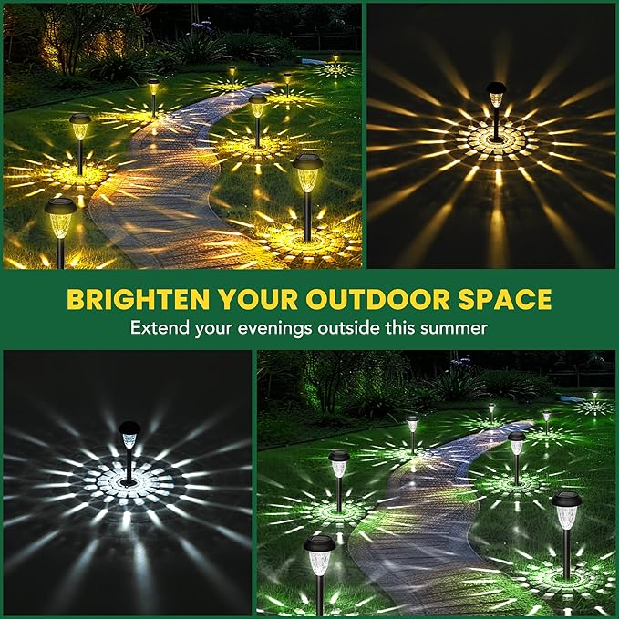12 Pack Solar Pathway Lights Waterproof Cool White Landscape Garden Walkway Lights