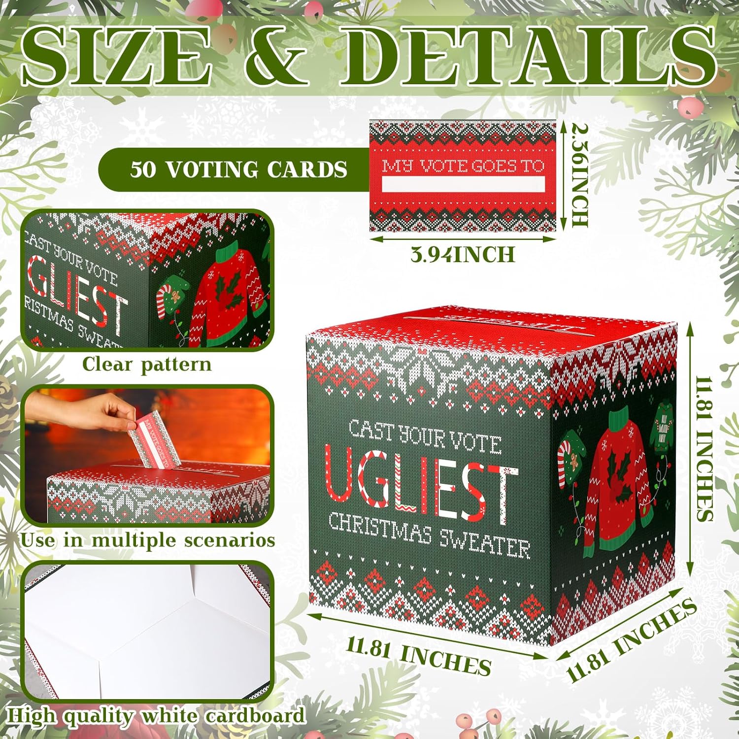 51 Pcs Ugly Sweater Party Voting Cards Sets With 1 Ugly Sweater Contest Ballot Box And 50 Voting Cards For Xmas Decorations Winter New Year Office Holiday Party Supplies