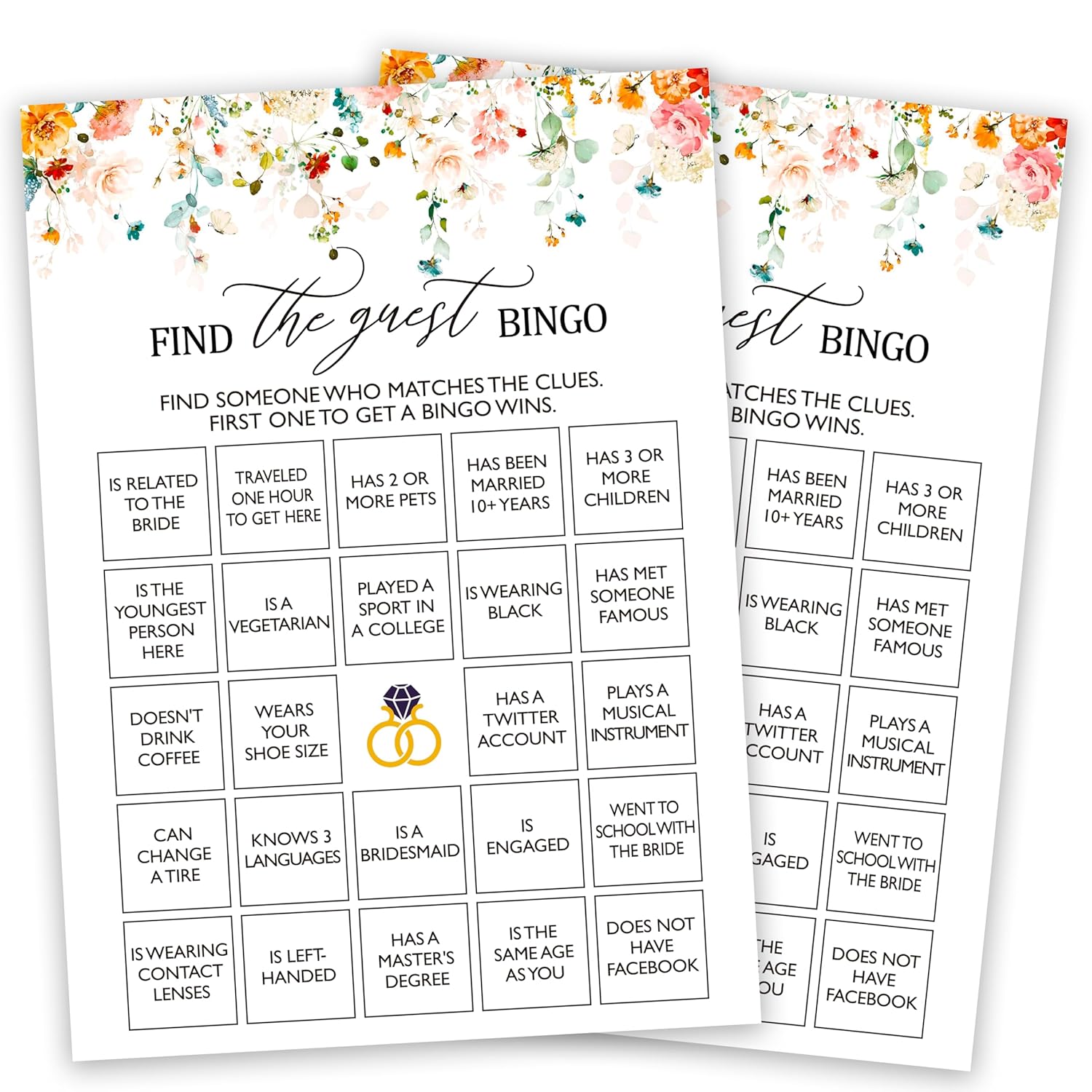 Bridal Shower Bingo Games, Find The Guest Bingo, Spring Floral Bridal Shower Party Game Cards For Wedding Engagement Bachelorette, Fall Bridal Shower Decor Favors Supplies, 25 Game Cards Included -09