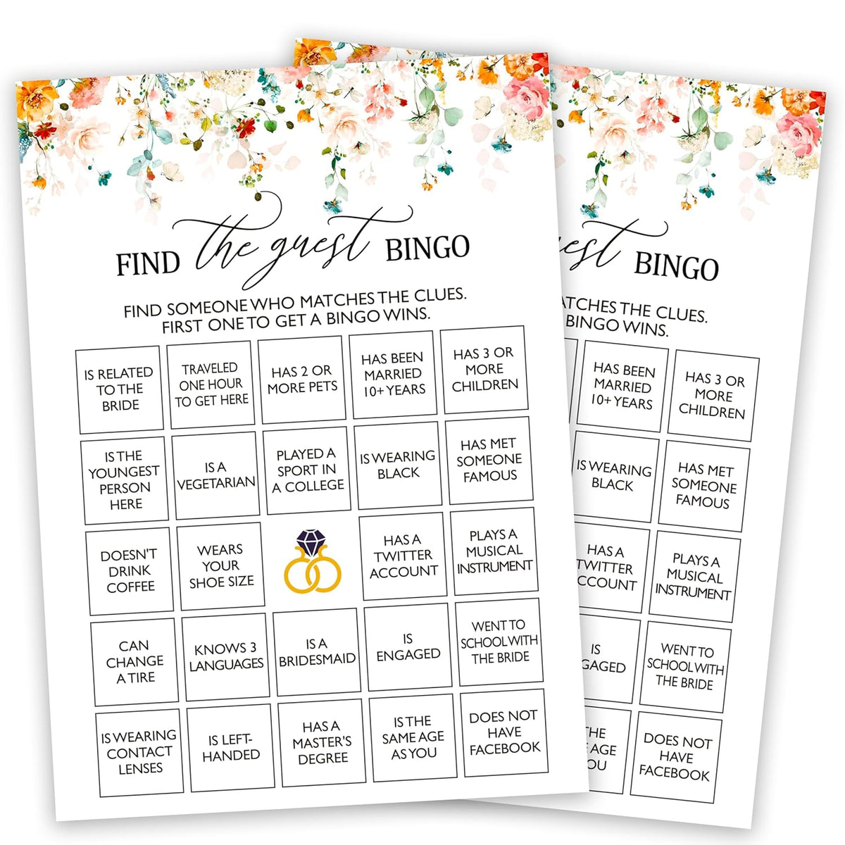 Bridal Shower Bingo Games, Find The Guest Bingo, Spring Floral Bridal Shower Party Game Cards For Wedding Engagement Bachelorette, Fall Bridal Shower Decor Favors Supplies, 25 Game Cards Included -09