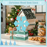5 Pcs Winter Decor For Home Office Snowflake Wood Sign Blue White Snowflake Table Centerpiece Faux Books Bundle With Twine Beads String For Winter Decorations Wonderland Tiered Tray Decor