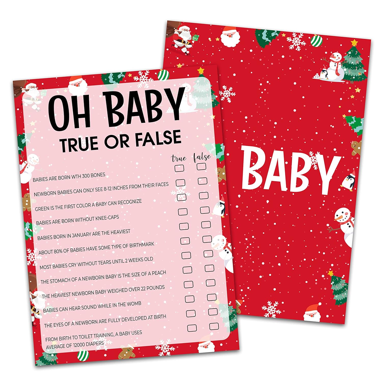 Baby Shower Game Cards, True Or False Game, Christmas Party Cards For Gender Neutral Boys Or Girls, Set Of 30 Cards(Chris003)