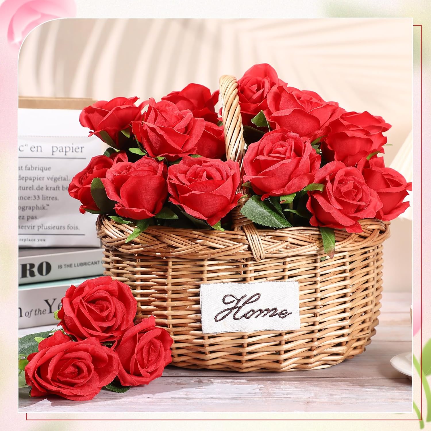 200 Pcs Artificial Roses Realistic Flowers Bulk Real Looking Fake Silk Rose Bouquets With Long Stem Flowers For Wedding Table Centerpieces Bridal Shower Party Home Garden Decor (Red)