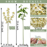 Artificial Flower Stems Bundle, White And Green, For Indoor Outdoor Home Decor (12, White)
