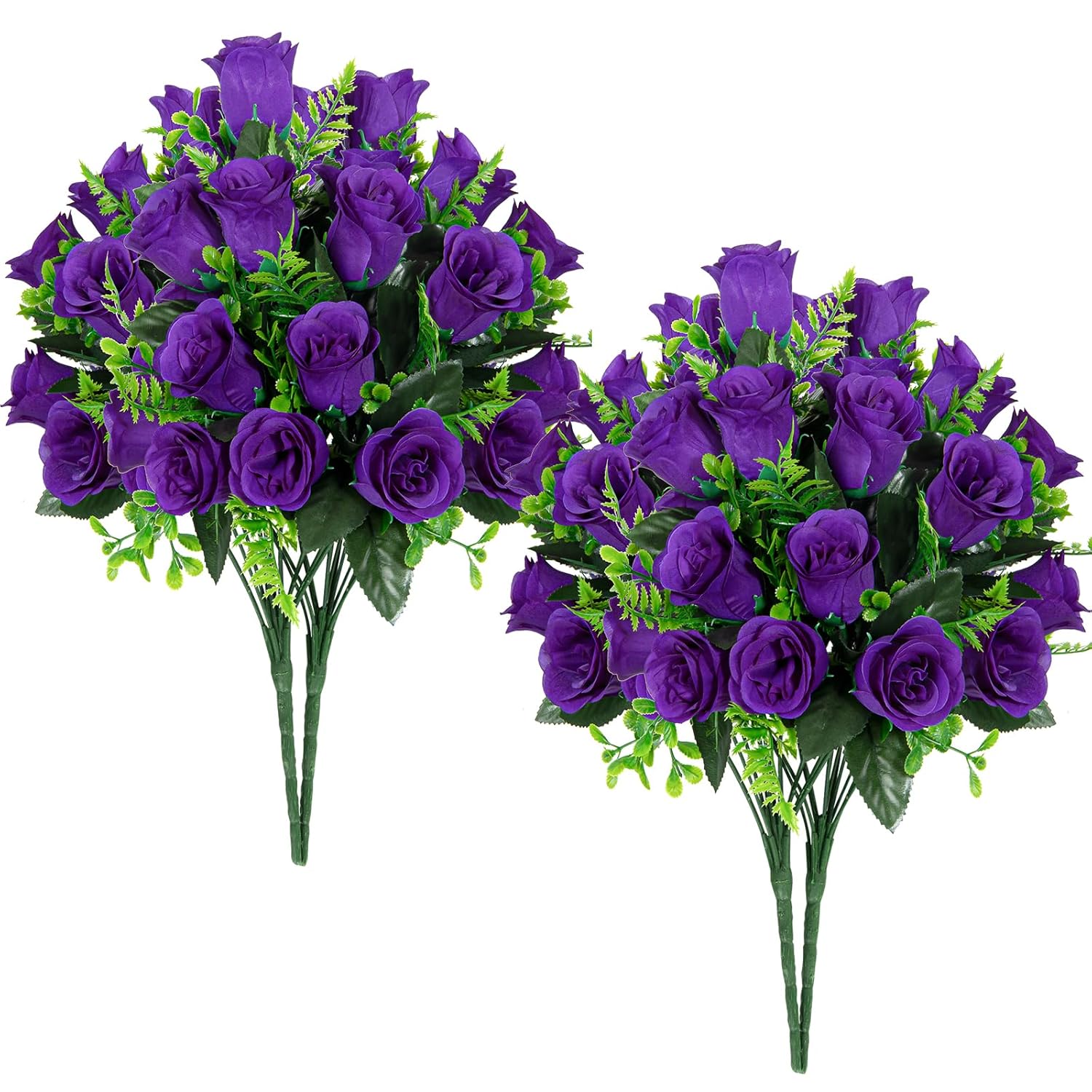 Artificial Rose Flowers - 4Bouquets Realistic Fake Silk Roses For Wedding Party Home Centerpieces Office Diy Cemetery Grave Decoration (Pack Of 4, Purple)