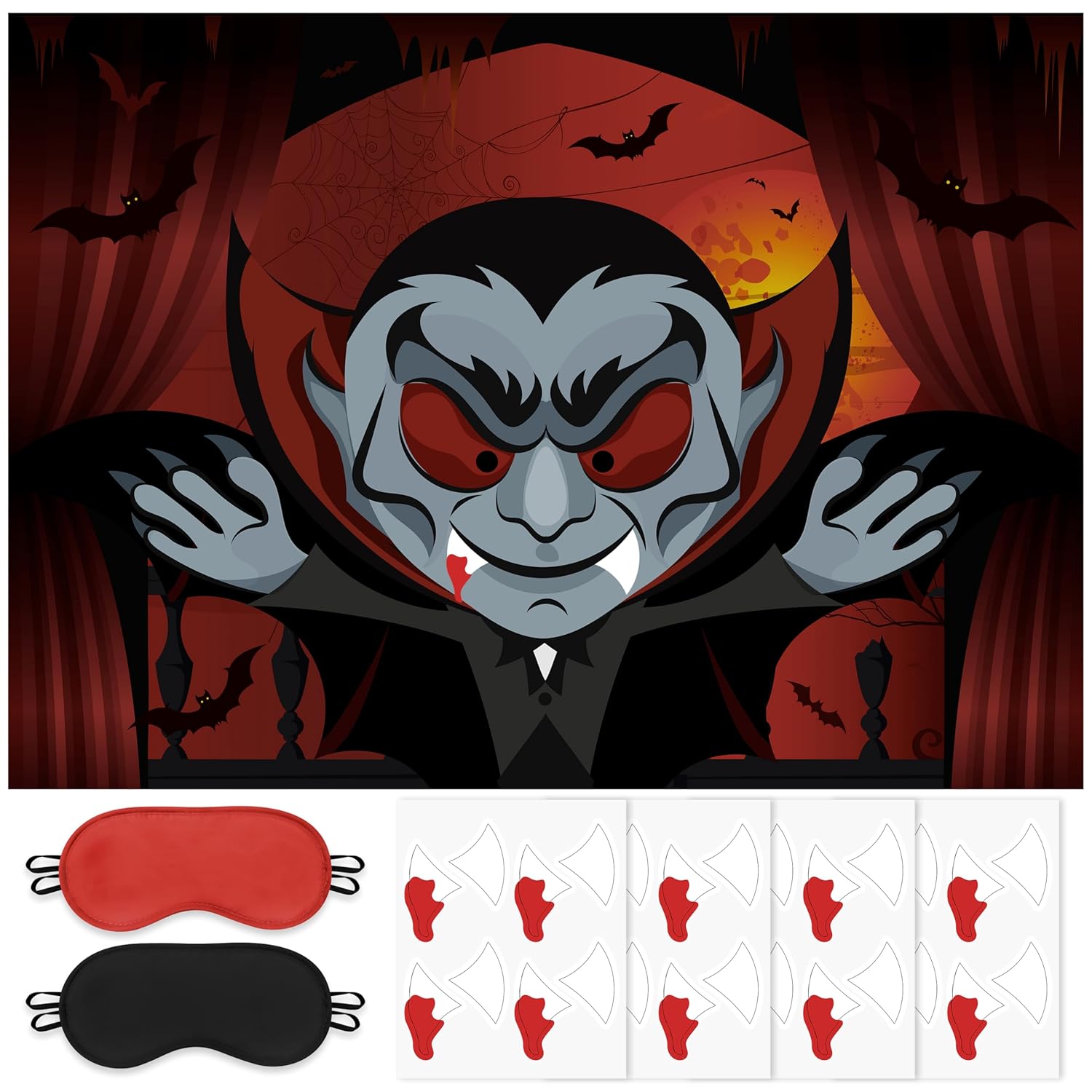 Pin The Fangs On The Vampire Halloween Party Games Poster With 24 Stickers Entertaining Activity Holiday Carnival Celebrations Birthday Party Decorations Supplies Haunted House Wall Decor