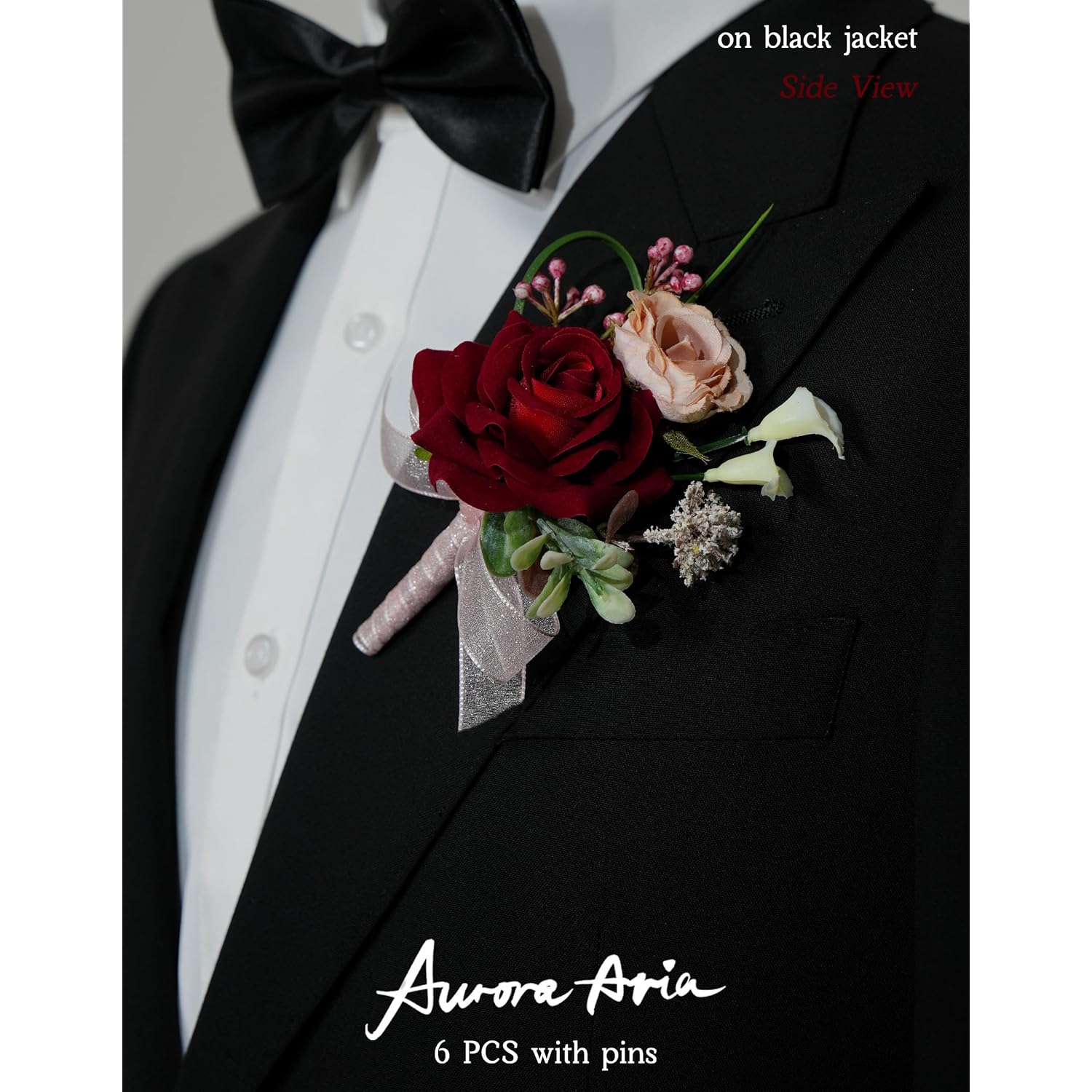 Red Boutonniere For Men,Set Of 6,Groom Boutonniere For Wedding,Anniversary,Homecoming,Formal Dinner Party,Wedding Decor,Artificial Red Rose