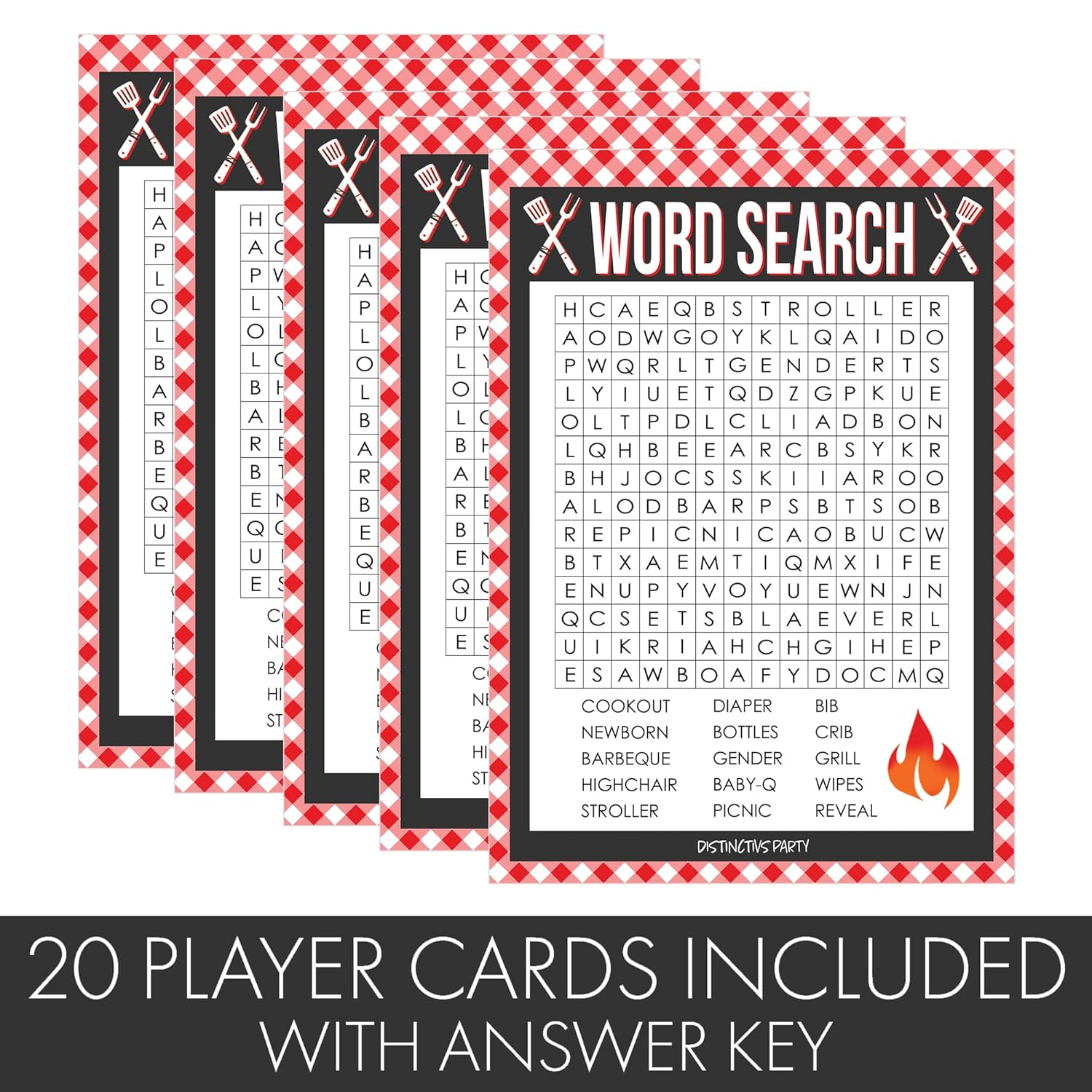 Baby Barbecue Gender Reveal Party Word Search Game, Bbq Bun In The Oven Baby Shower Game - 20 Player Cards