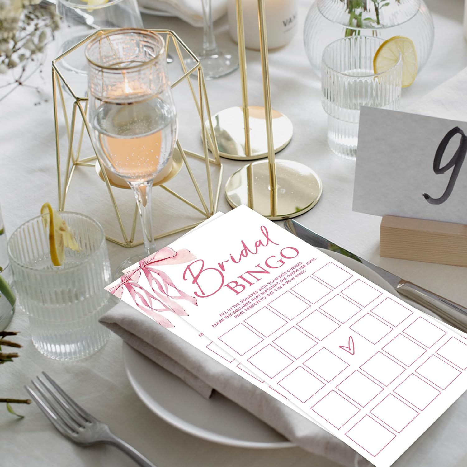 Pink Bow Wedding Shower Games, Bridal Bingo Wedding Games For 25 Guests, Engagement Shower Party Cards, Engagement & Bridal Party Supplies-4X9 Inch-A08