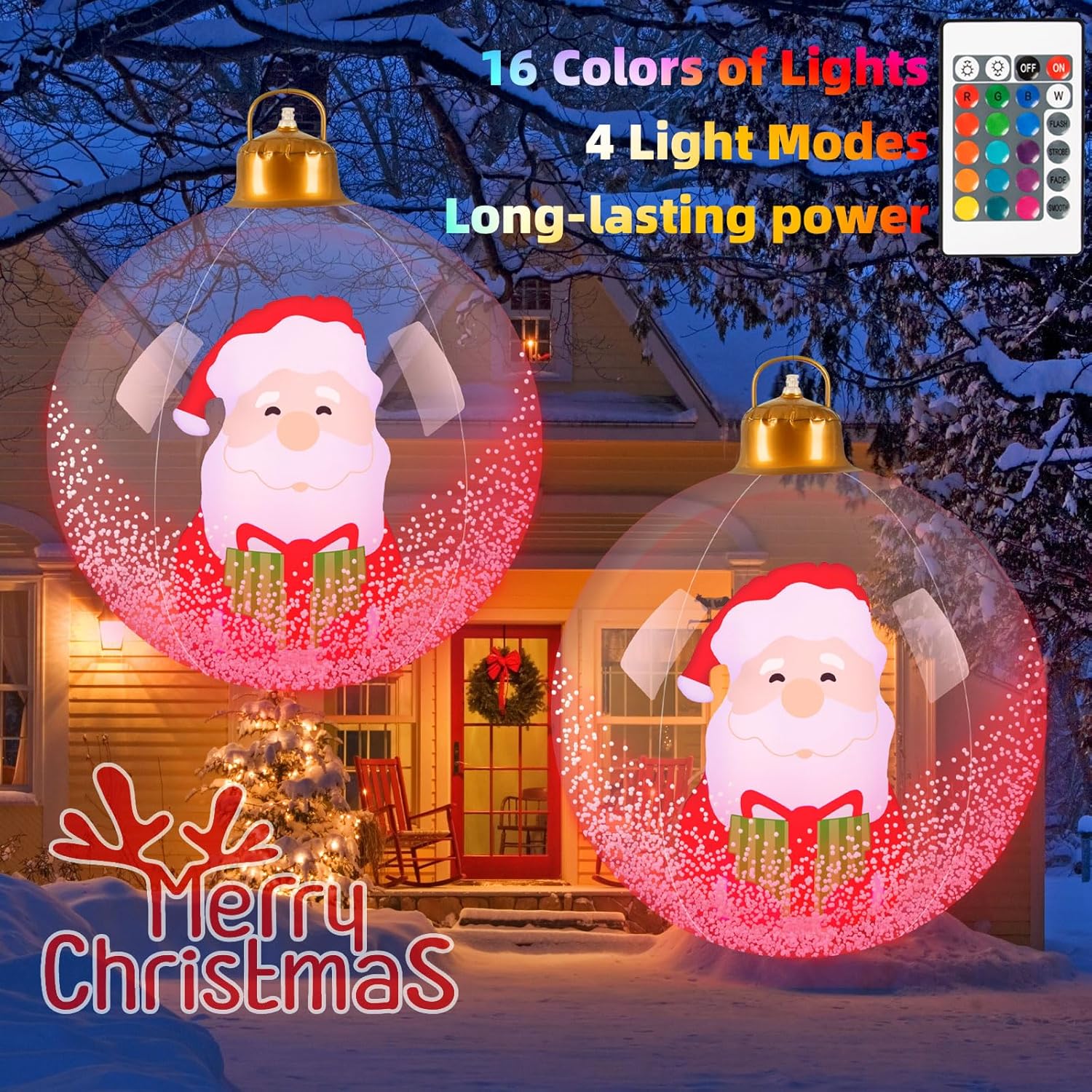 24 Inch Light Up Giant Christmas Ball Santa Claus Outdoor Inflatables With Led Light Pvc Decorated Ball Xmas Blow Up Bal