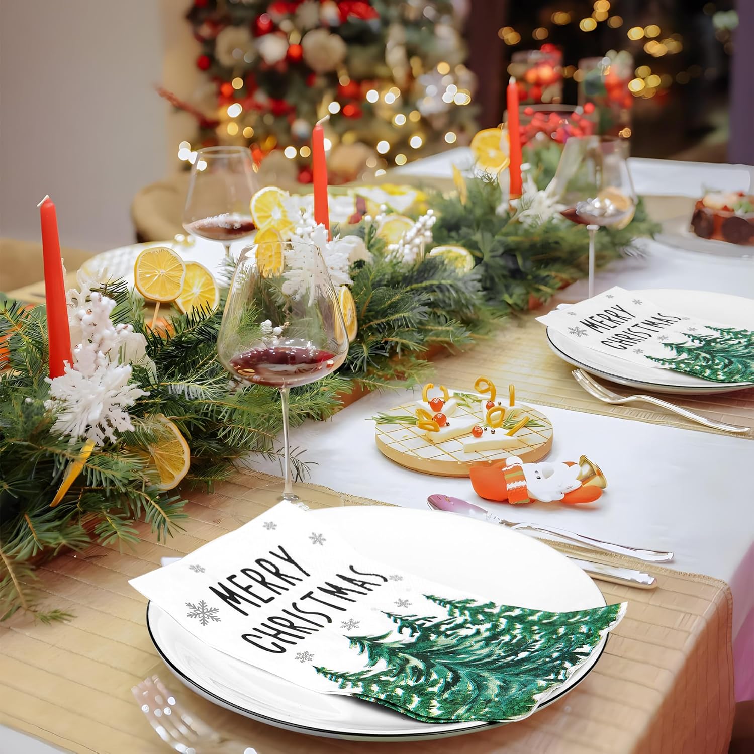 100 Pcs Christmas Guest Napkins Disposable Xmas Tree Paper Napkin Merry Christmas Decorative Party Dinner Hand Towels For Xmas Winter Bathroom Kitchen Holiday Party Supplies