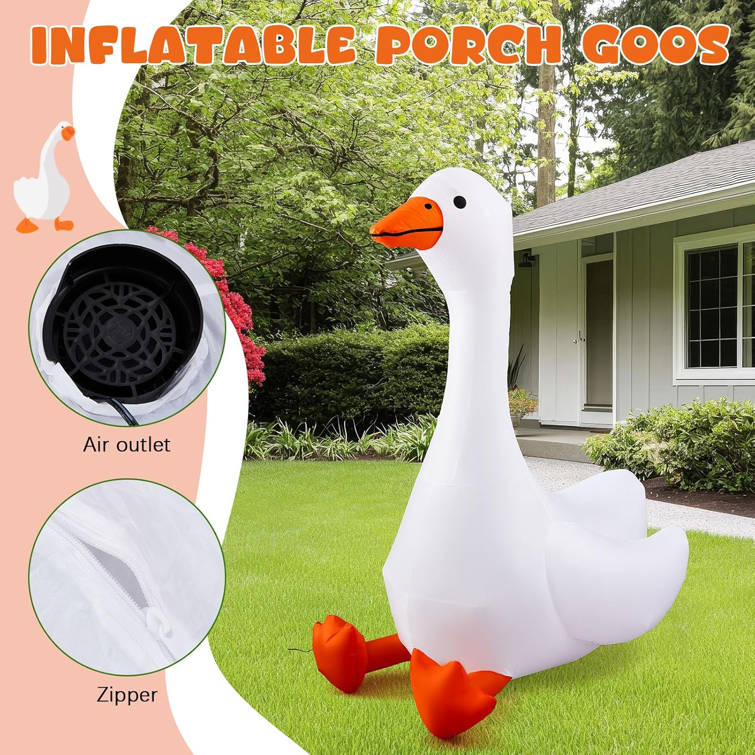 6 Ft Christmas Porch Goose Inflatable Outdoor Decoration Large Xmas Cute Silly Goose Blow Up Yard Decor With Built-In Le