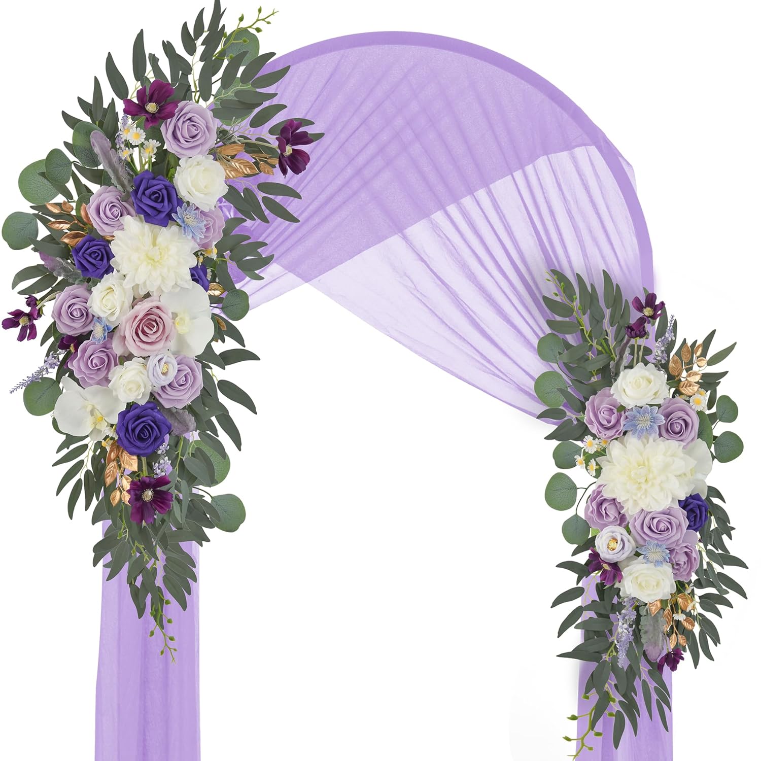 Wedding Arch Flowers Pack Of 2 Artificial Silk Large Flower Swag Purple Welcome Sign Floral Swag Reception Backdrop Floral Decor For Wedding Party Ceremony (Lilac & White)