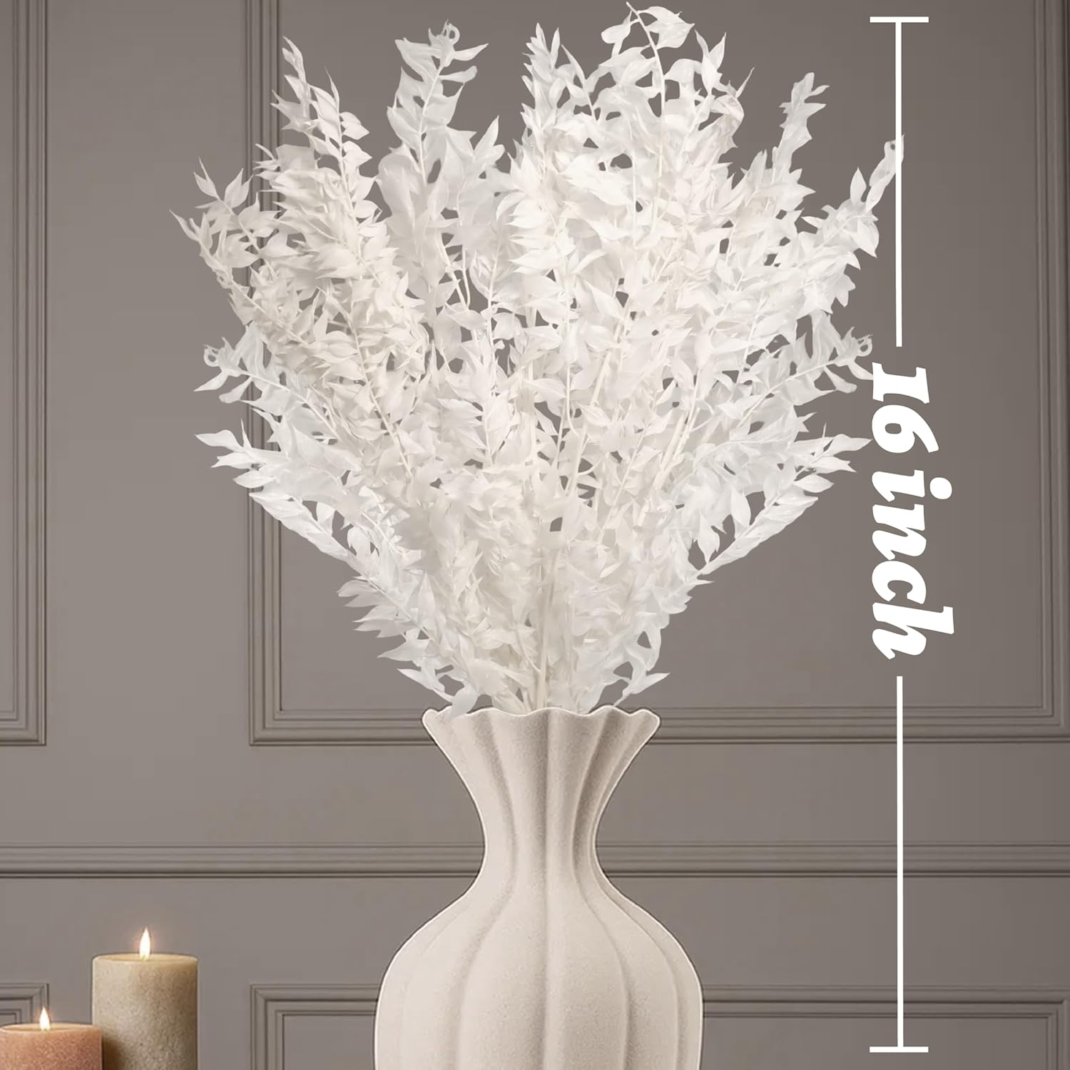 7 Pcs Natural White Italian Ruscus Eucalyptus, 16'' Eucalyptus Dried Flower Bundles For Diy Flower Arrangements, Home Decor, Garlands, Weddings, Vases, And Centerpieces