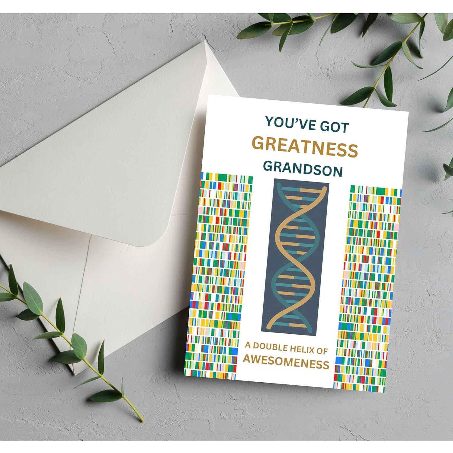 Birthday Card For Grandson, Dna Double Helix Of Awesomeness, Science Themed Birthday Card For Grandkids, Sweet And Funny Greeting Card For Grandchild