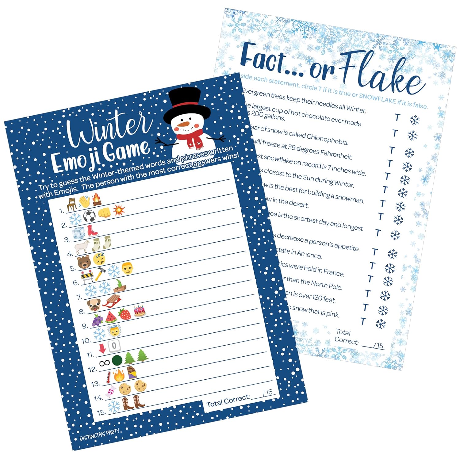 Winter Holiday Party Games Emoji Picture Guessing And Fact Or Flake Winter Trivia 2 Game Bundle For Kids - 25 Dual Sided Cards