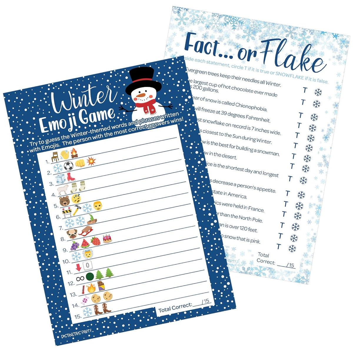 Winter Holiday Party Games Emoji Picture Guessing And Fact Or Flake Winter Trivia 2 Game Bundle For Kids - 25 Dual Sided Cards