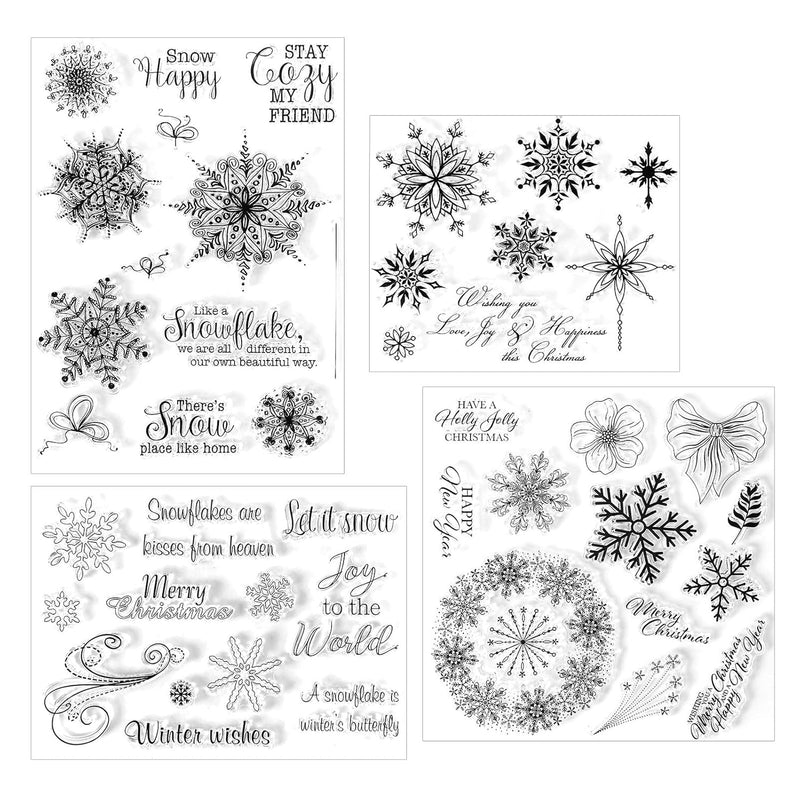 4 Sheets Snowflake Clear Stamps Assorted Christmas Silicone Stamps Snowflake T