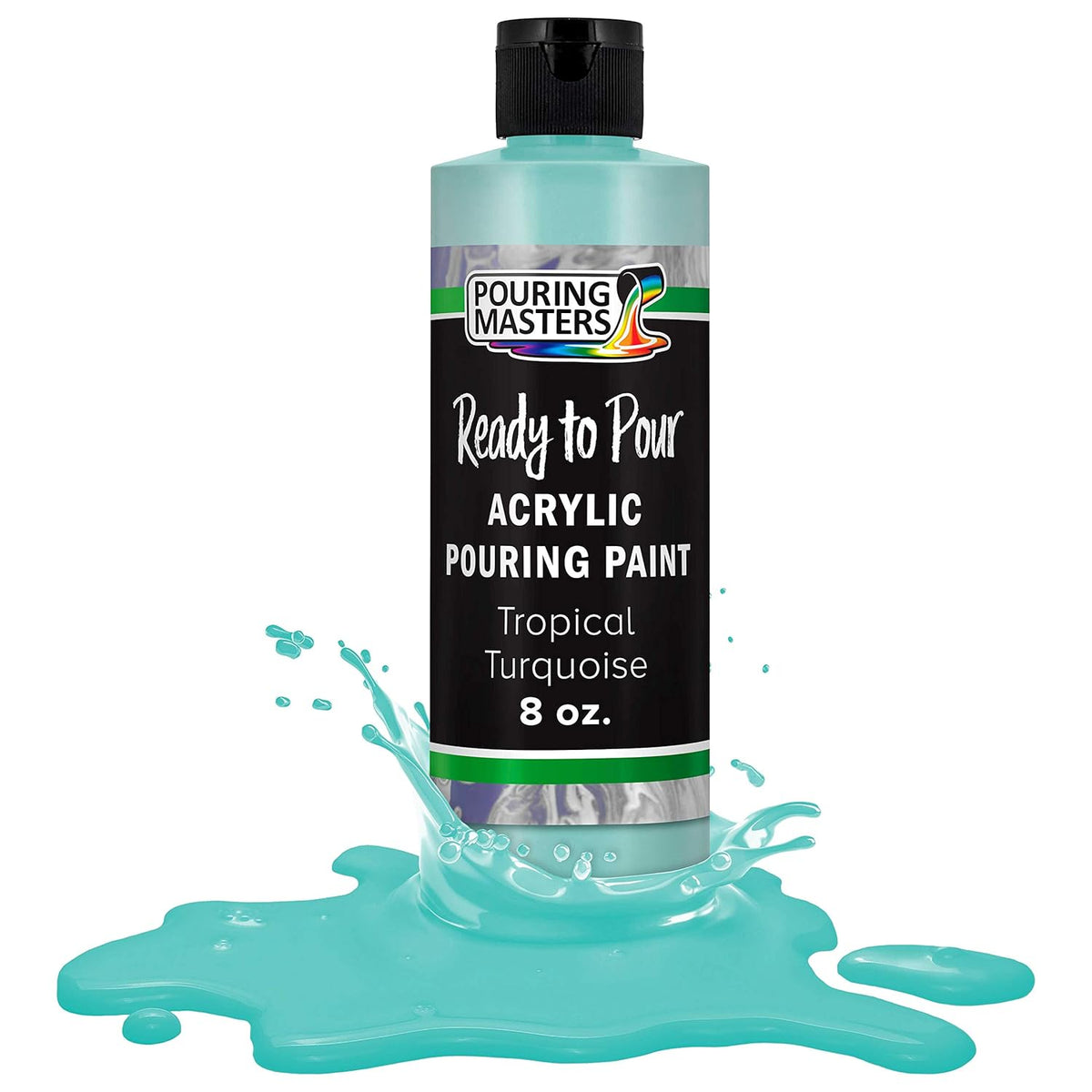 Pouring Masters Tropical Turquoise Ready To Pour Acrylic Pouring Paint - Premium 8-Ounce Pre-Mixed Fluid Acrylic Paint - Fluid Art Supplies For Canvas, Wood, Paper, Tile & Rocks