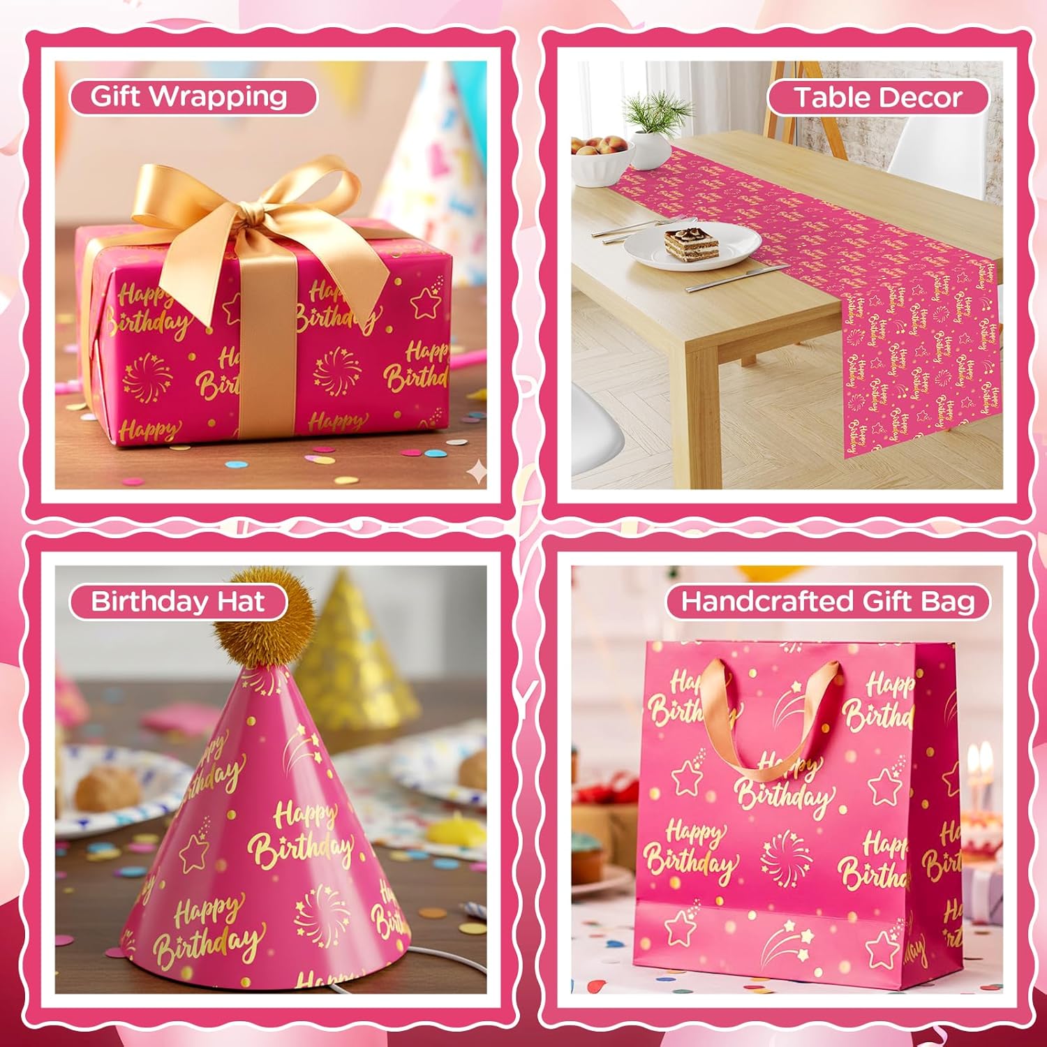 Pink Gold Birthday Wrapping Paper Roll For Girls Women, Pink And Gold Gift Wrap Paper, Gold Star And Dot Design Gift Packing Paper Art Paper For Birthday Baby Shower Party, 17Inch X 16.5Feet