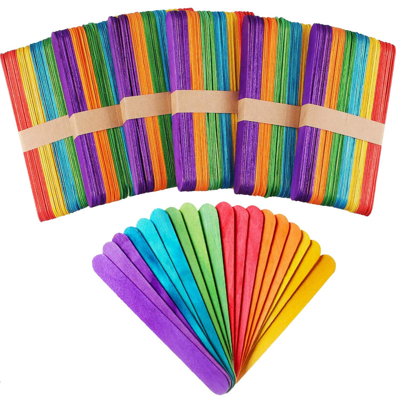 500 Pack 6 Inch Colored Craft Sticks Wooden Popsicle Sticks, Bright Vibrant Co